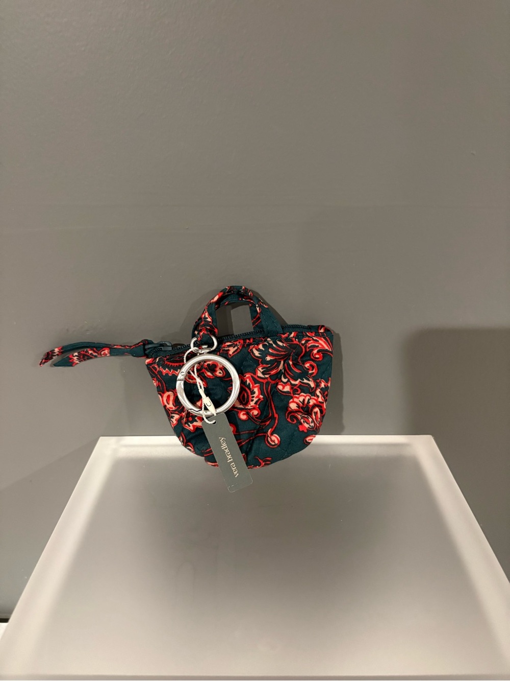 Vera Bradley Teal and Coral Floral Mini Tote Keychain